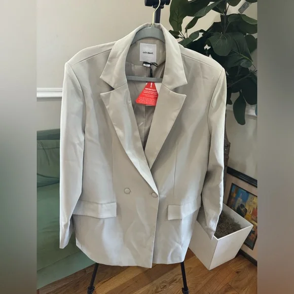 Extro&Vert Light Grey Double Breasted Women’s Oversized office Blazer Size XL - Picture 4 of 14